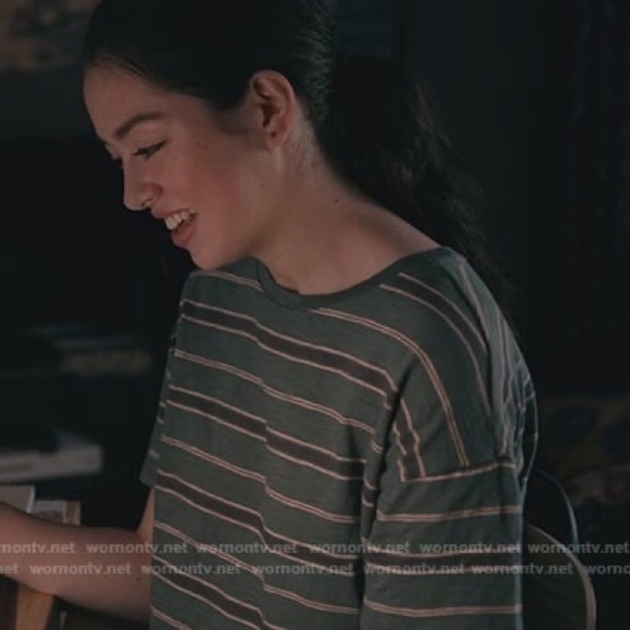 American Eagle Outfitters Annie’s Green Striped Tee on Sweet Magnolias Size S - Picture 2 of 8